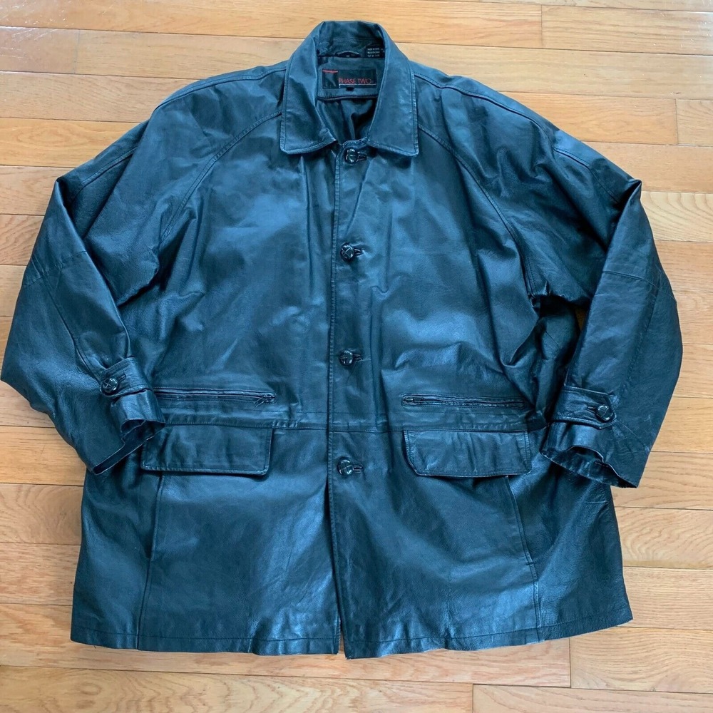 Phase Two Leather Motorcycle Riding Jacket  Mens XXXL 3XL Button‎ Up Black